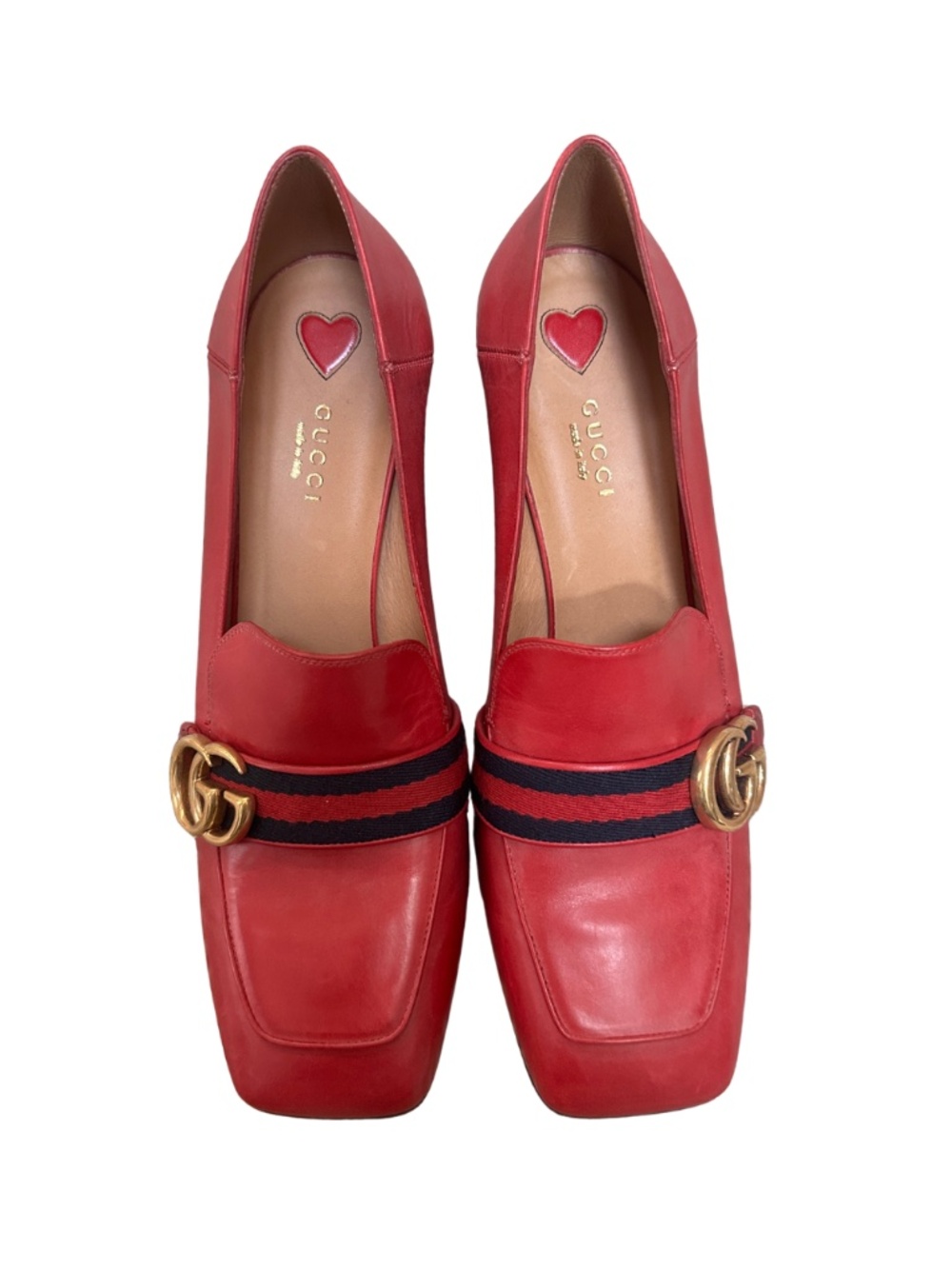 GUCCI Red Smooth Leather Peyton Marmont Mid-Heel Loafers - Size 41